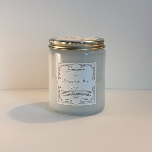 Sassenach's Tonic No. 4 garden mint and lemon scented candle by Illumination by Ink and Ember, 7oz coconut apricot wax hand poured